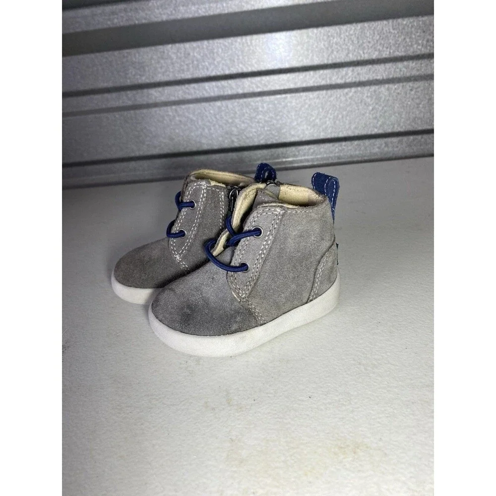 UGG Keelan Infant Baby Boots Size 0/1 Grey Suede Blue Laces 1017194I Shoes